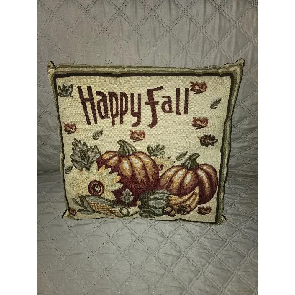 Happy Fall Pillow Pumpkin's Leaves and Sunflower Tapestry Holiday Autumn 20x12